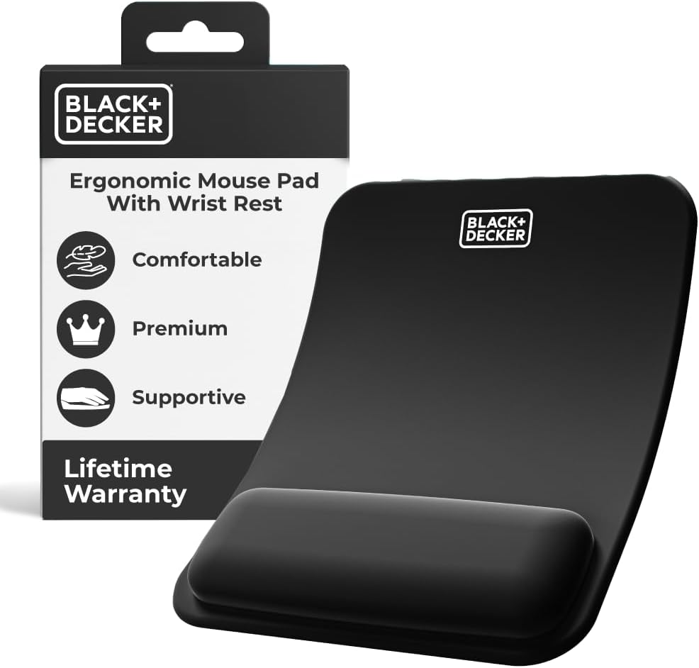 BLACK+DECKER Ergonomic Mouse Pad Wrist Support - Comfortable Mouse Pad Wrist Rest - Wrist Relief Gel Mousepad - Non-Slip Base Aesthetic Mousepad for Gaming, Home, Office - Perfect for Computer, Laptop