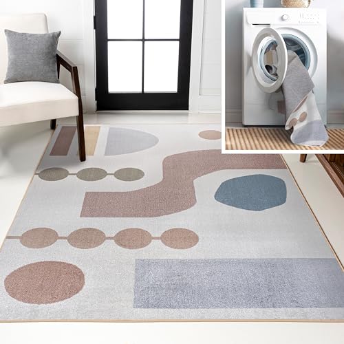 JONATHAN Y Machine Washable Cream/Multi Indoor Area Rug 4X6 ft,