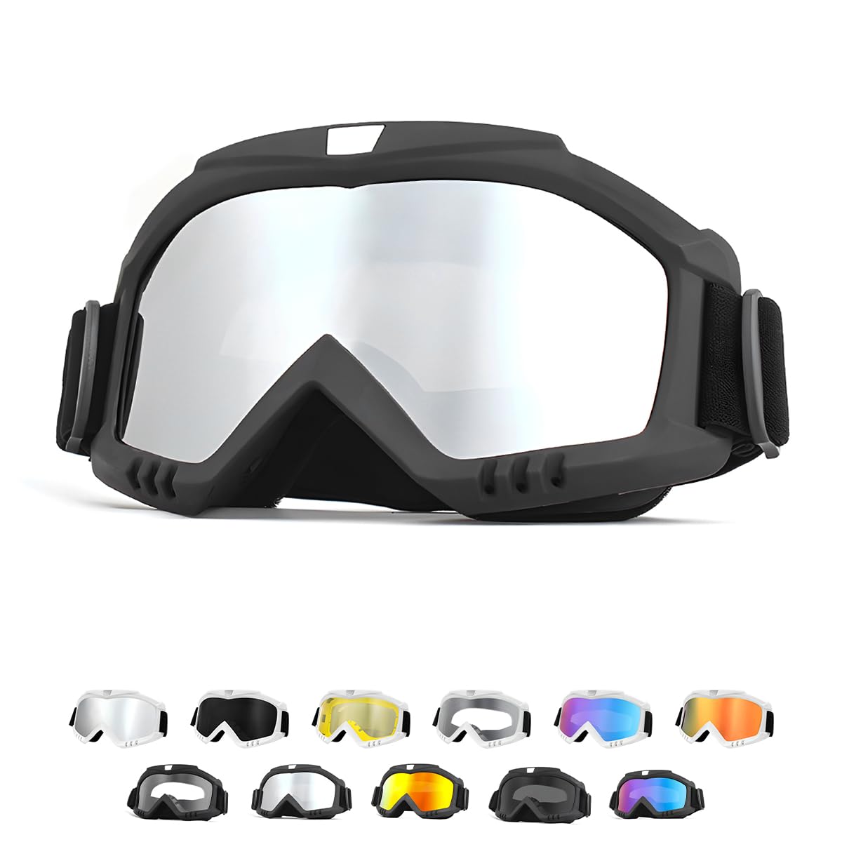 Yourkar Dirt Bike Goggles, Windproof ATV Off-Road Goggle, Wide Vision Riding Motorcycle Goggles, Motorcycle Accessories (Black-Silver)