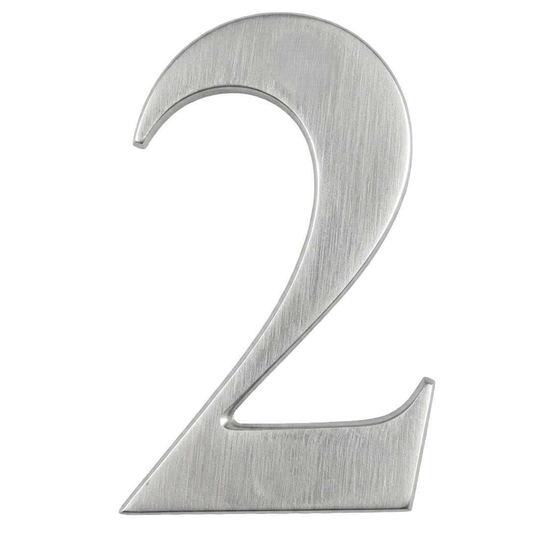 Door Number in Satin Silver Stainless Steel Finish- Self Adhesive 3" Nanocoast House Number, Times Roman Font, 2