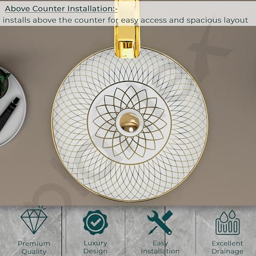 Image of Plantex Table Top Wash Basin For Bathroom /Designer Ceramic Basin /Countertop Vessel Sink Basin - Indo-European Collection (NC-664, 16 x 16 x 5 Inch)
