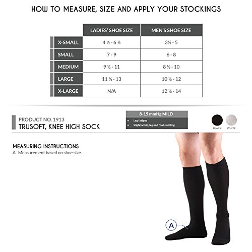 Image of Truform Diabetic Compression Socks for Men and Women, 8-15 mmHg Knee High Over Calf Length, White, X-Small