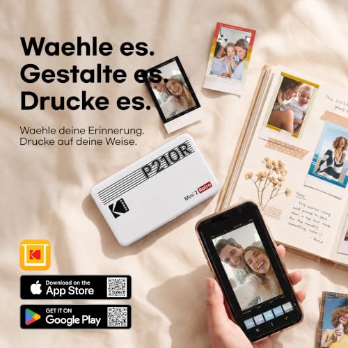 KODAK Mini 2 Retro 5x7,6cm Tragbarer Fotodrucker, 4PASS, 38 Blatt, Weiß – Ansicht 7