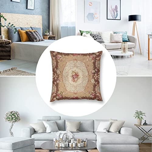 Nebra Antique Rose Floral French Aubusson Rug Print Throw Pillow Covers Cozy Square Throw Pillow Case Home Decoration For Bed Couch Sofa Living Room Cushion Cover 18"X18" #TOP6