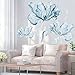 Supzone Light Blue Flower Wall Sticker Large Blue Floral Wall Decal Lotus Blossom Wall Decor DIY Vinyl Mural Art for Bedroom Living Room Offices Sofa TV Backdrop Wall Decoration