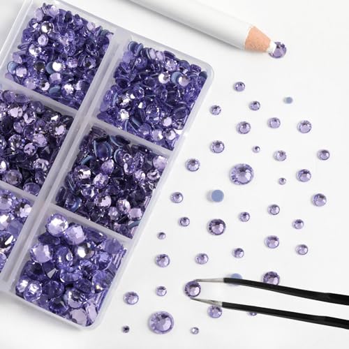 Image of BEADSLAND Hotfix Rhinestones, 6080PCS Violet Rhinestones for Clothes Crafts Mixed 6 Sizes with Wax Pencil and Tweezers Kit, SS6-SS30, Violet