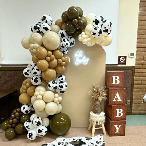 Image of Cow Brown Balloons, 60Pcs 12 Inch Cow Print Coffee White Metallic Gold Latex Balloon, Tan Nude Neutral Beige Helium Balloons for Farm Western Theme Cowboys Cowgirls Birthdays Baby Shower Party Decor