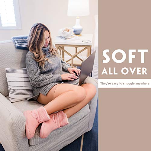 Longbay Women's Warm Chenille Knit Bootie Slippers Memory Foam Comfy Suede Fluffy Faux Fur Memory Foam Boots House Shoes (Medium / 7-8, Black) #TOP1