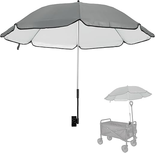 UPF 50+ Wagon Umbrella with Universal Clamp, Adjustable Lounge Wagon Umbrella Attachment, Lightweight for Easy to Carry, Portable Clamp on Camping or Beach Chair, Stroller, Golf cart