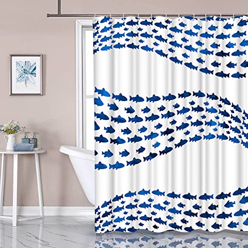 Artbones Fish Shower Curtain 72X72Inch Ocean Shower Curtain Polyester Fabric Blue Bath Curtain #TOP4