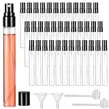 50 Pcs 10 ml Perfume Bottles - Refillable Glass Mini Spray Bottles, Portable Travel Sample Containers, Fine Mist Atomizers with Caps, Includes 2 Funnels and 2 Dispensers, Ideal for Liquids, Black