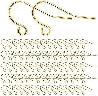 MengH-SHOP Earring Hooks 925 Silver Plated Ear Wires Fish Hook Earring for DIY Jewelry Customize Making 300 Pcs, 14K Plated Gold