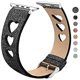 Women iWatch Band Compatible Apple Watch Band 38MM 40MM Series 4 Series 3 Series 2 Series 1, Soft Shiny Glitter Leather Replacement iWatch Wristbands Watch Strap with Love Shape Design, Black
