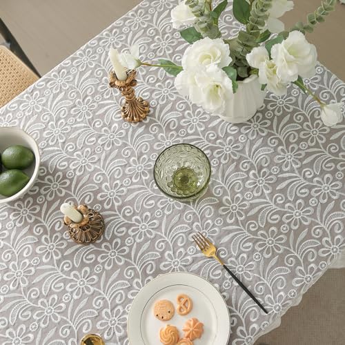 Tootop YYDS White Tablecloth Lace Embroidered Floral Tulle Tablecloth thumb #6