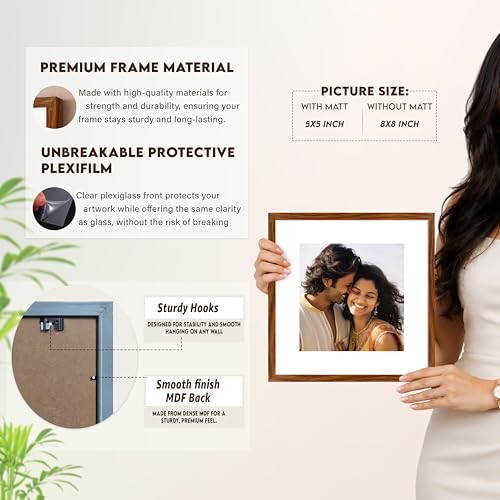 Image of Art Street Premium Photo Frame for living room, Classic Aesthetic Design Photo Frames for Photograph, Art Work, Kids Room Set of 6 (8x8 Inch, Brown)