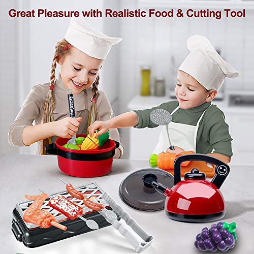 Scientoy Kitchen Toys for Pretend Play, 38 Pcs Toy Cooking Set with Cooking Utensils, Play Food, Chef Coat& Hat, Pizza, Pots & Pans and BBQ Grill for Kids, Learning Gift for Baby Toddlers Girls Boys - Thumbnail 6