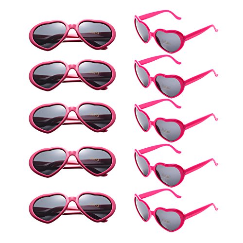 Onnea 10 Piezas Gafas de Sol Fiesta Forma de Corazón para Mujer Hombre (Paquete de 10 Rosa Caliente)