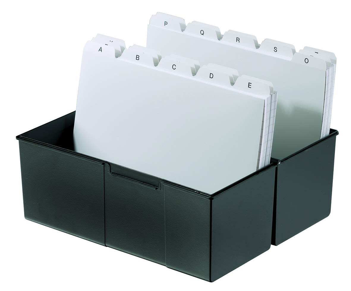 Schedario HAN DIN A5 orizzontale - 3 pz., traslucido, design attraente per 500 schede con cerniera in acciaio, nero, 975-13