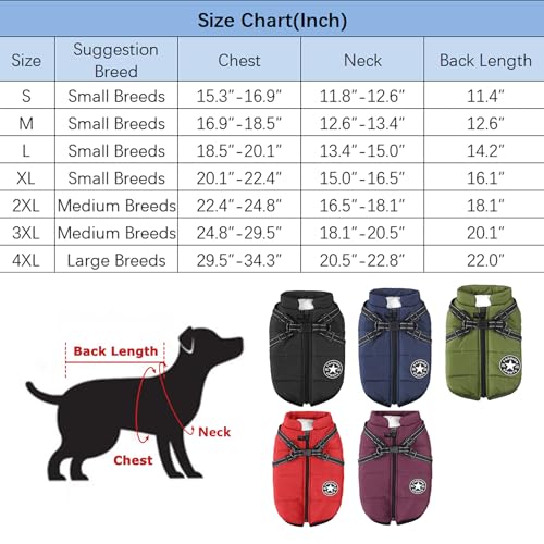 Aiboria Hundejacken für den Winter Winddicht Wasserdicht 2 in 1 Outfit Kaltwettermantel Hundewestengeschirr Welpen Winter Warme Jacke Kleines Grün S