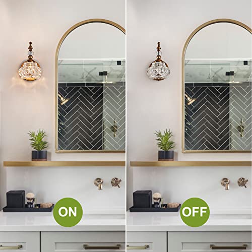 Zilanl Vintage Wall Sconces, 1-Light Wall Lighting With Crystal Glass Shade, Matte Brushed Antique Brass Finish, Crystal Wall Light, Wall Lamp For Bathroom, Bedroom,Hallway(G9 Base) #TOP4