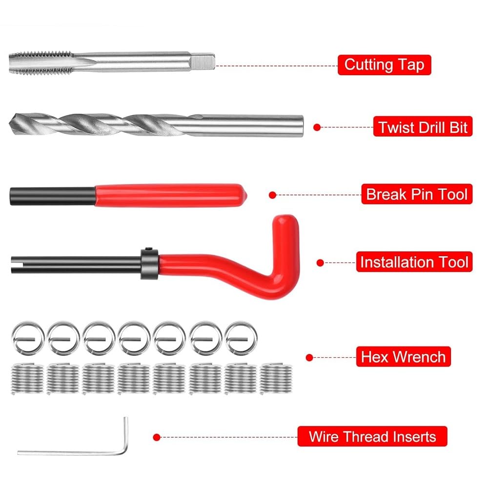 Kit di riparazione filettatura M10 x 1,5 mm, kit di riparazione per filettatura in acciaio inox, compatibile con Helicoil Coil