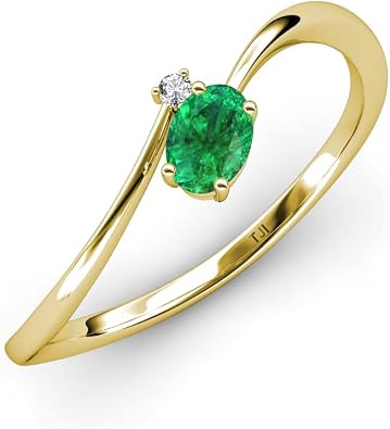 TriJewels Oval Cut Emerald & Round Lab Grown Diamond 0.33 ctw Women Bypass 2 Stone Promise Ring 14K Gold