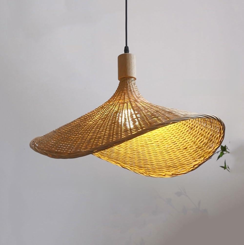 FZQSXAZU Beige Wicker Chandelier Hat Shape Lamp Shade Handmade Woven Lantern Rattan Pendant Pastoral Style Basket Adjustable Ceiling Lamp,for Living Room