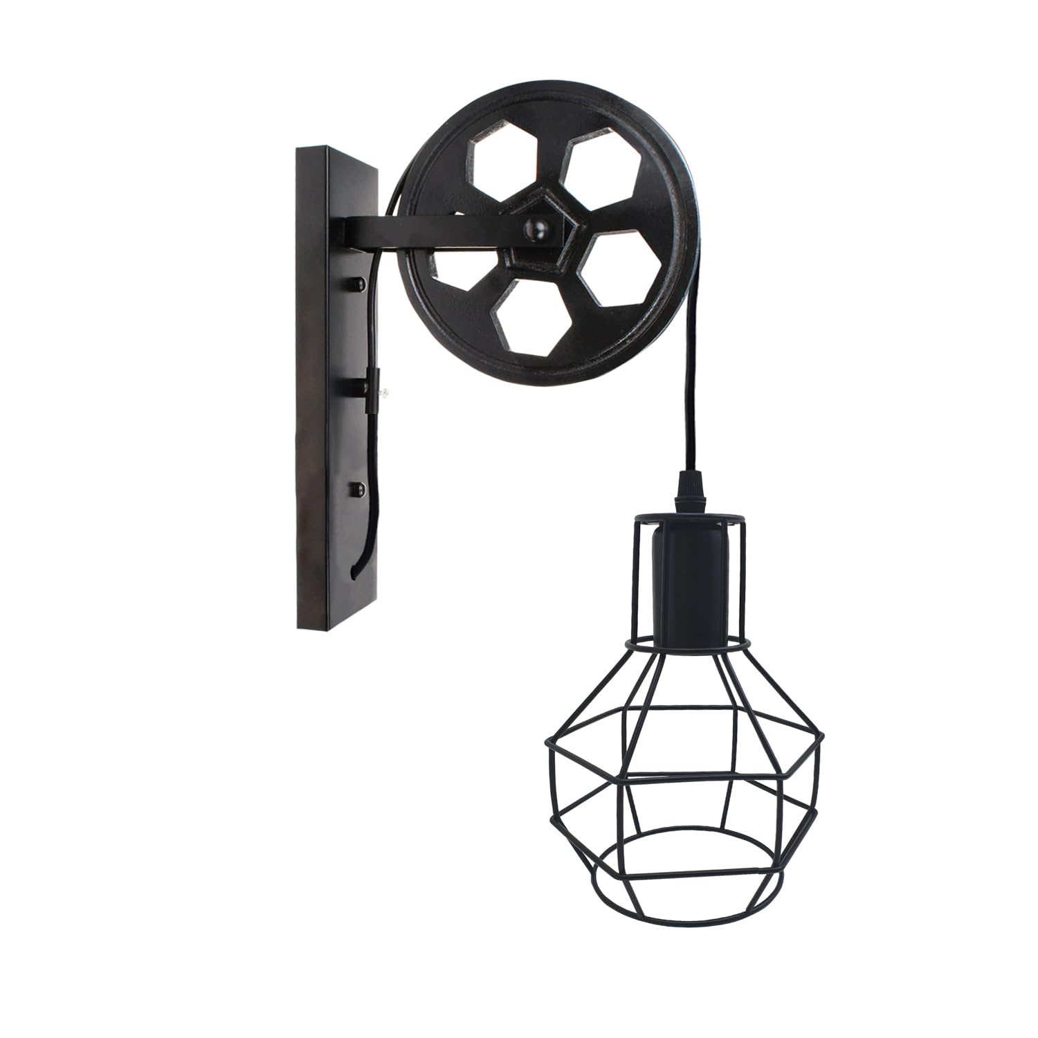 Dc Voltage Black Industrial Wall Lights Vintage Wall Sconce Wire Cage Wall Lamp E27 Lamp Holder Loft Pulley Wall Sconces Indoor Decorative Lighting Suitable For Living Room Bedroom