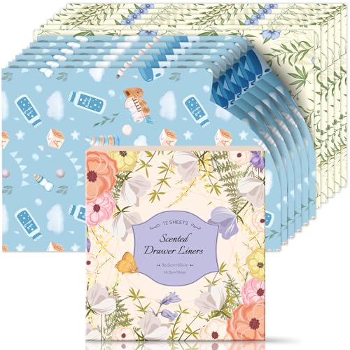 Scent-Hi Carta Profumata per Cassetti, Profumi di Talco per Bambini, Profumo di Lino e Talco per Bambini Carta Profumata per Armadi per Profumare i Vestiti e Decorare i Mobili, 36.5 * 50 cm