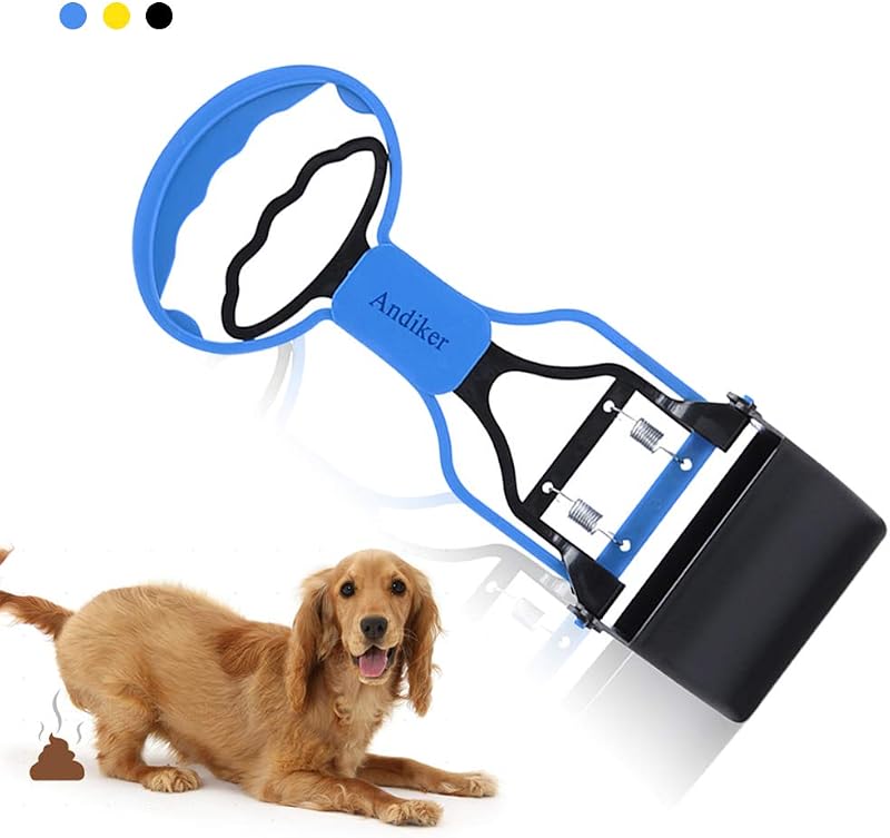Pá Coletora para Fezes de Cães Andiker com Cabo Longo e Pegador em Garra Azul