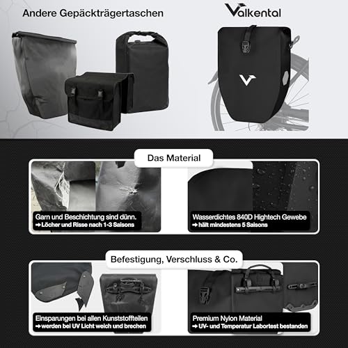 Valkental Große & wasserdichte Gepäckträgertasche - Fahrradtasche für Gepäckträger mit großen Reflektoren [Abschließbar] Bombenfester Sitz - Mehrfach ausgezeichnet - Gefertigt für Langlebigkeit