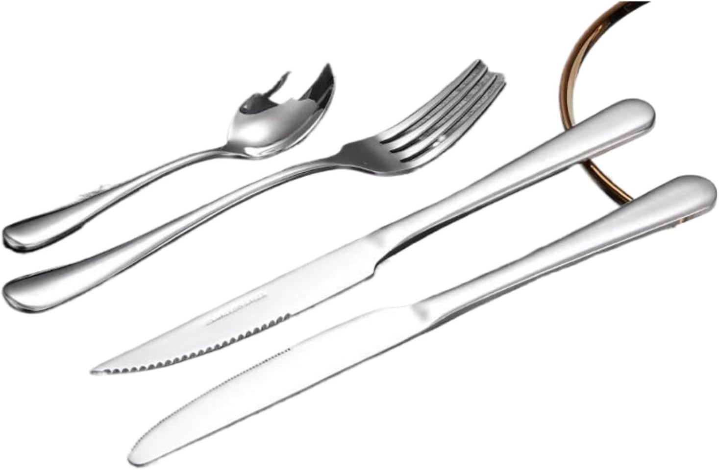 高品质西餐刀盘子套装 家用餐刀不锈钢子勺子 Stainless Steel Long handled soup spoons，Spoons,Meal spoon 餐具三件套 Household Cleaning，Kitchen Storage Essentials