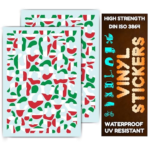 Adhesivo de vinilo Calcomanía de leopardo para motocicletas | Resistente a la intemperie para scooters cascos coches y depósitos de combustible Decoración de vehículos (Italia A4, Set 2)