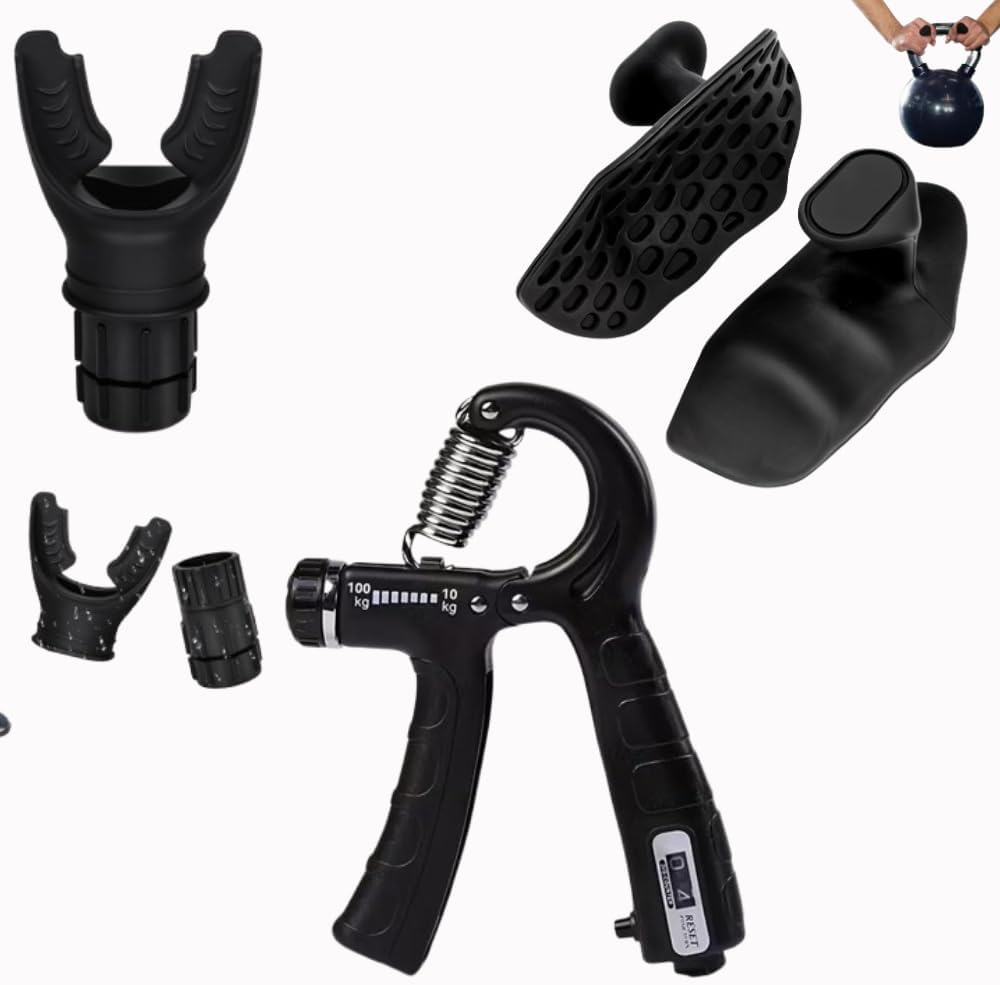 Adjustable Hand Grip Strengthener with Counter 10kg-100kg, Silicone Gym Hand Grip Pads for Men & Women, Lung Breathing Trainer Device for Endurance & Muscle Strength (Pack Of 3)