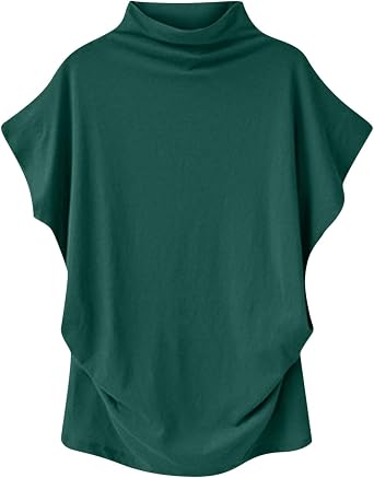 Lastesso Womens Work Shirts Casual Size Batwing Sleeve Turtleneck Tops Loose Business Casual Tee Short Soft Pullover Blouse