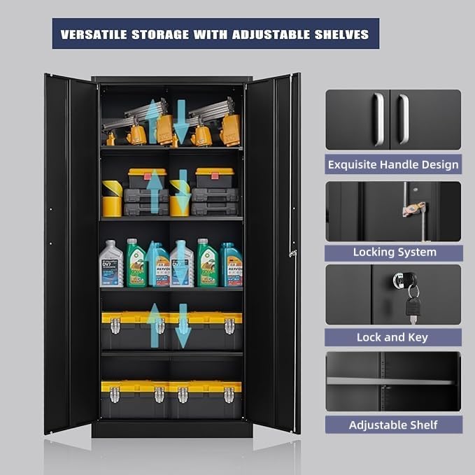 Guizeeopo Metal Storage Cabinet with Adjustable Shelves, Garage Storage Cabinets with Doors and Shelves, File Cabinets for Home Office, Kitchen Pantry Cabinet, 71'H, Black thumbnail