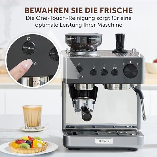 Breville Barista Classic Machine à espresso | Cafetière à grains avec moulin à café et mousseur à lait intégrés | Pompe italienne 15 bars | Noir et argent [VCF186X] - 6