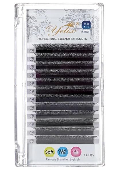 BID Yelix Lashes 4DW Shape Eyelash Extension Natural Soft Volume 0.07mm D Curl 8mm Premade Fans Matte Black 12 rows. (4DW - 0.07C Curl 10MM)-image-12