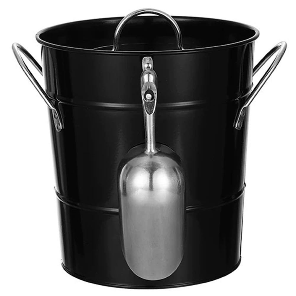 Hndhbfgrt Carry Handle Equipped 3.5L Galvanized Steel Ice Bucket with Lid and Scoop for Outdoor BBQs and Parties
