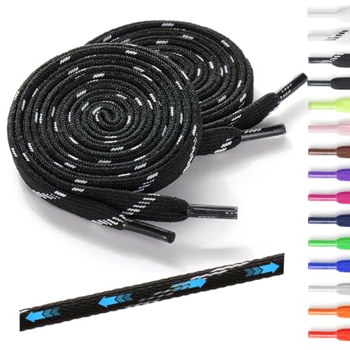 Neo-wows Elastic No Tie Flat Shoelaces for Sneakers, Durable, Slip On Shoe Laces for High Tops & Boots,Kids & Adults, 2 Pairs, White on Black, 54 inch