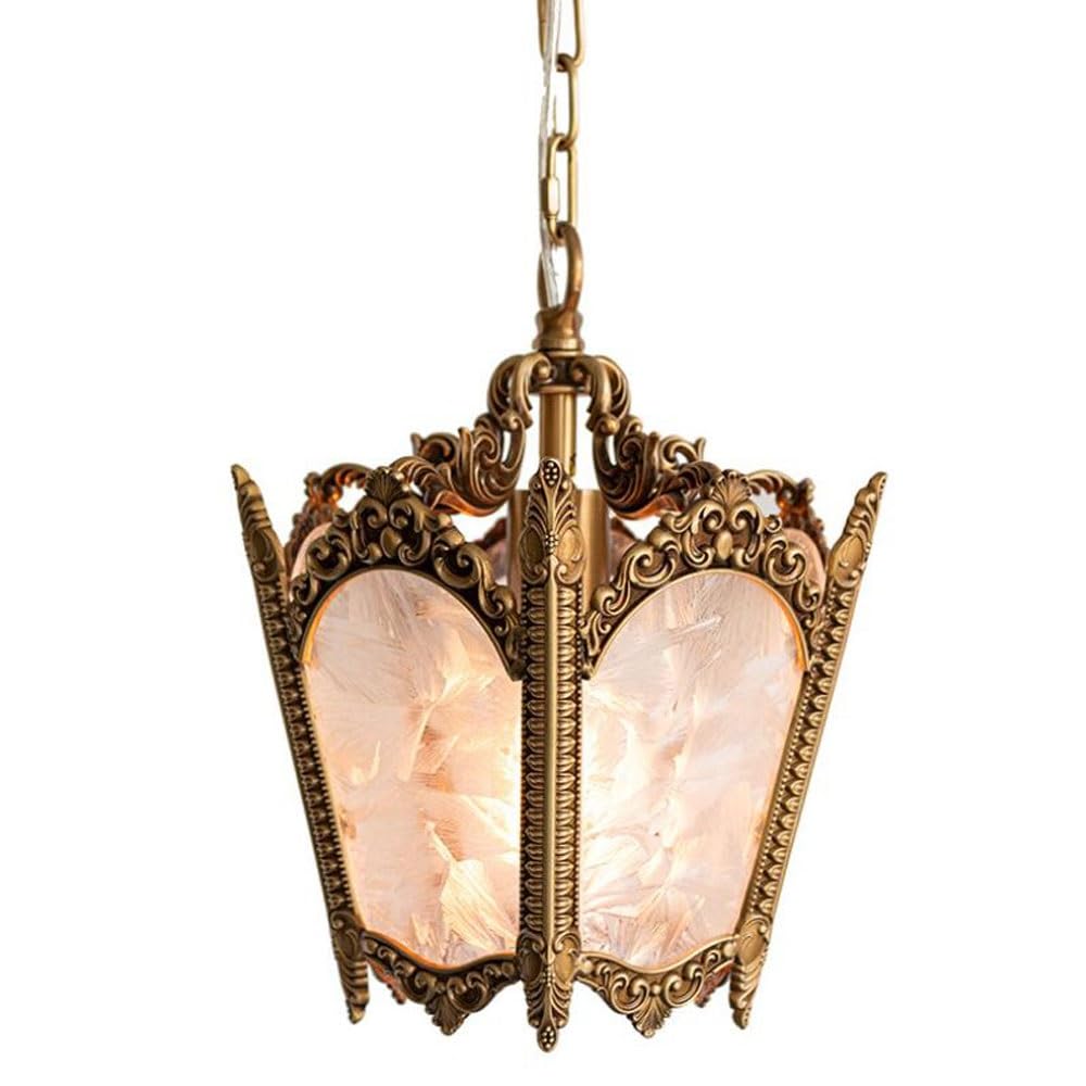 BLOOHK Victorian Pendant Light, Antique Bronze Hanging Lantern with Textured Glass, Vintage Ornate Chandelier for Foyer, Entryway, Dining Room