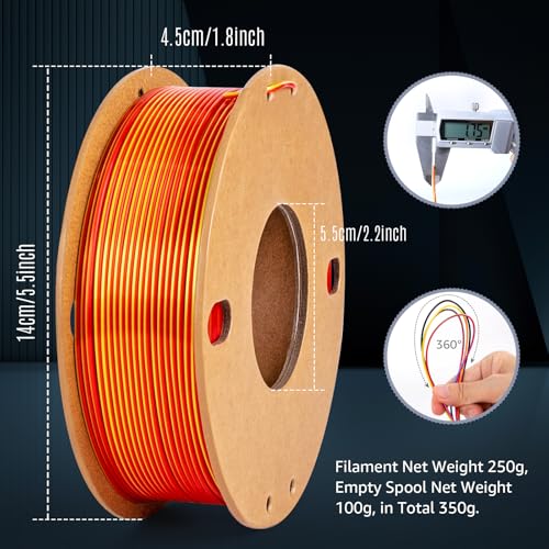 Image of Silk 3D Printing Filament PLA+ Tricolor and Dual Color 4-Pack Bundle - 1.75mm 3D Printing PLA Pro 250g x 4 Spools, Rose Red&Sky Blue&Green, Rose Red&Dark Blue&Green, Gold&Red, Black&Red