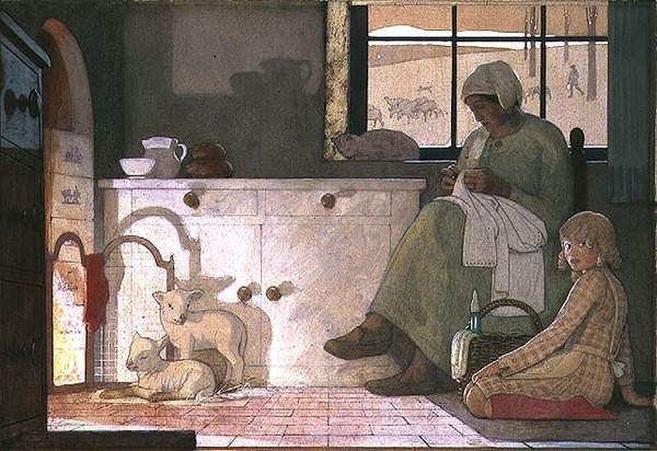 Affiche toile Frederick Cayley Robinson Étude pour la mère adoptive, portrait d'une douceur