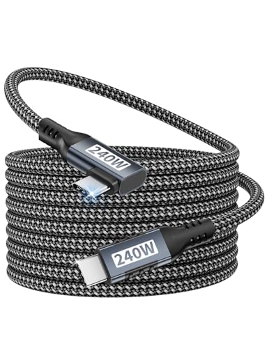 240W USB C to USB C Cable 5M PD3.1 Type C Charge Cable with 90 Degree Right Angle Fast Charging USB C Cable for iPhone 17 16 15 Pro Max Plus MacBook iPad Air Samsung S25 S24 Ultra Steam Deck etc.