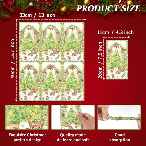 String pulling 200 Pcs Christmas tree patterned napkins, disposable guest table napkins, festive bathroom hand towels, holiday kitchen tabletop decorations for Christmas parties and everyday use — view 3