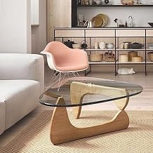 Coffee Tables for Living Room - Triangle Glass Coffee Table with Wooden Base Mid-Century Modern Abstract End Table for Study Room Office Hotel Balcony Wood Transparent, Large 50 * 35.8 * 16in