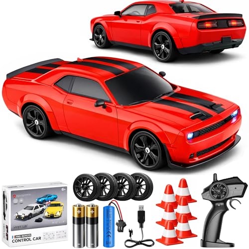 IntelLock 1:24 RTR RC Drift Car with Scratch-Free Drift Tires, 4WD High-Speed Muscle, 2 Rechargeable...