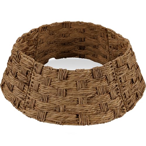 Best Choice Products 42in Christmas Tree Collar, Basket Woven Hyacinth 3-Piece Holiday Rattan Tree Skirt Accessory for Home w/Cord Cut-Out - Chestnut