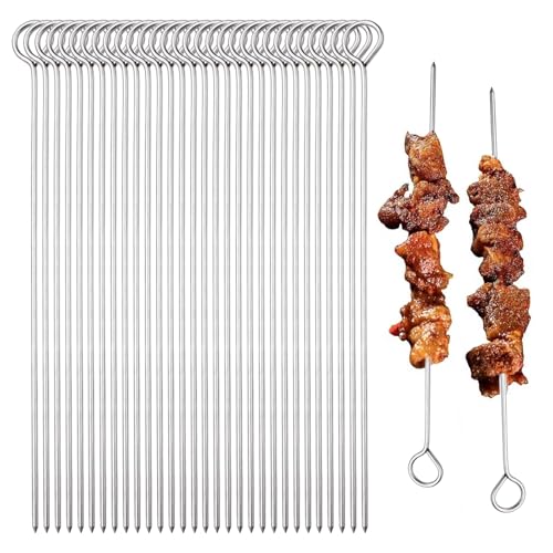 30 Pièces Brochettes Inox,25 cm Brchettes RéUtilisables en Acier Inoxydable,Brochette Pour Griller,Brochette Barbecue pour Grille Barbecue,Viande,Légumes,Facile à...