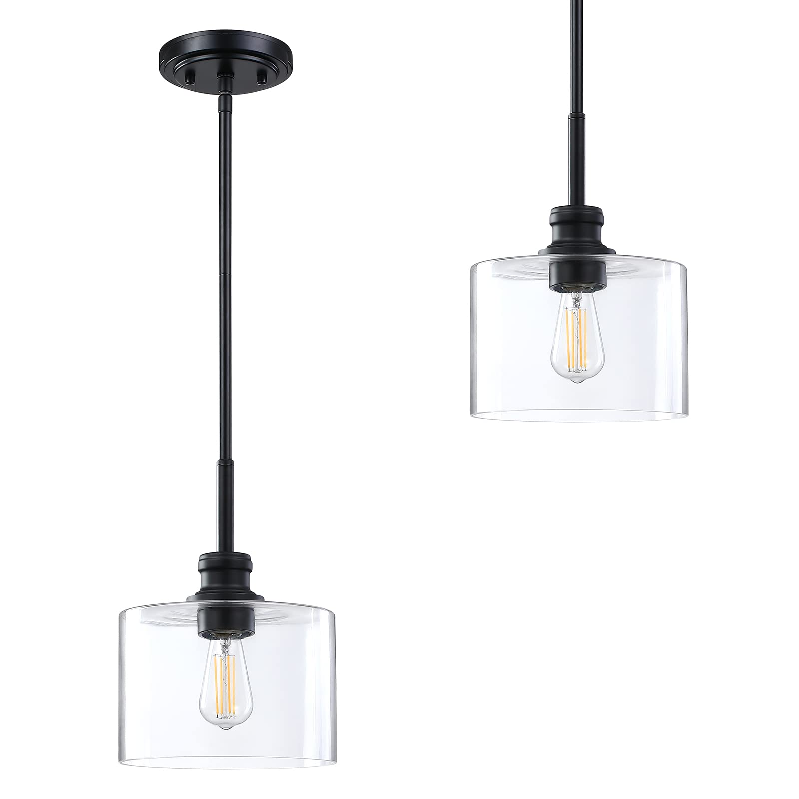 Photo 1 of 2 Pack 1 Light Vintage Hanging Pendant Lighting Oil Rubbed Bronze Finish 7.5 Inches Modern Clear Blown Glass Shade Classic for Farmhouse Entryway Dining Room Kitchen Island Foyer 7.5" black 2 pack